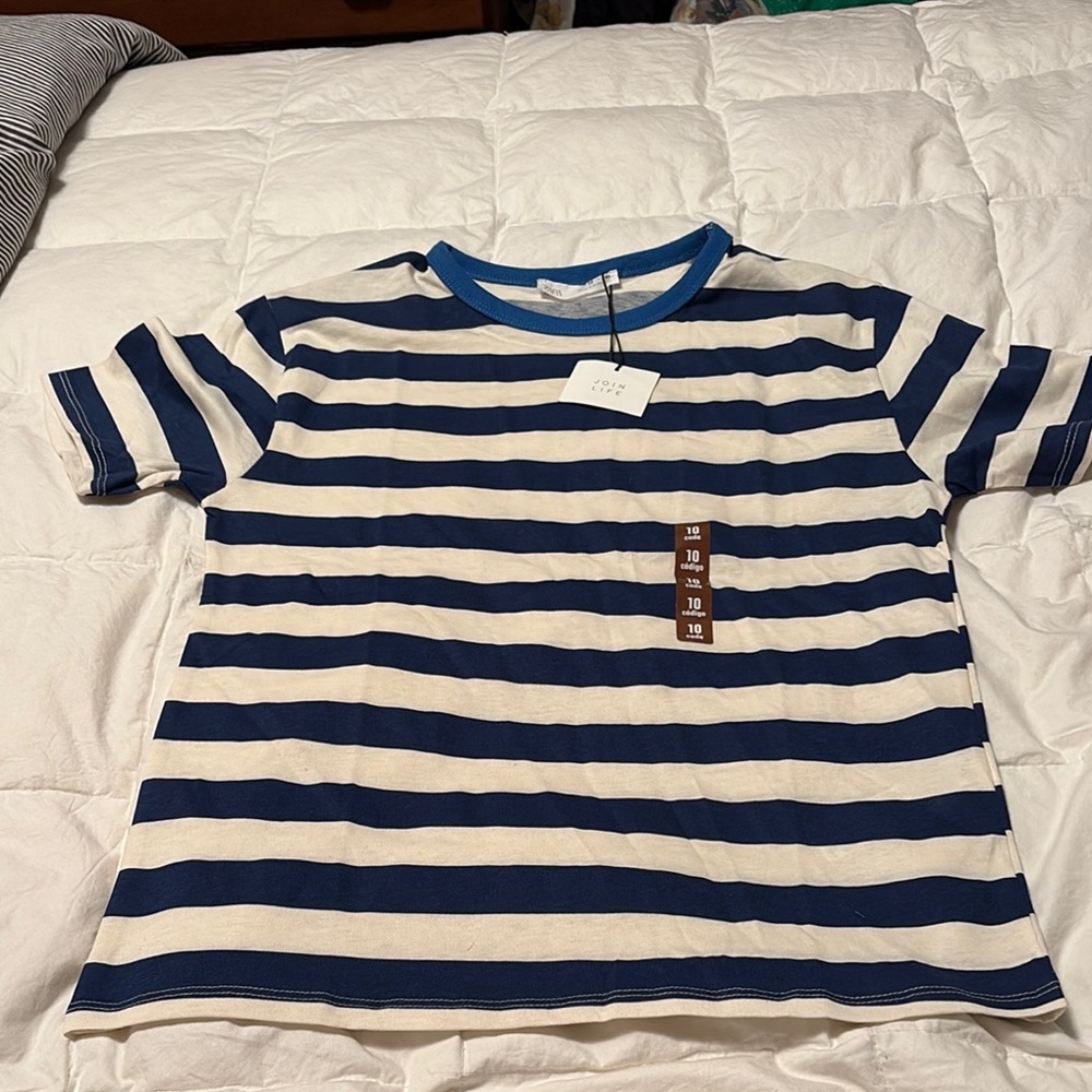 Zara Kids Striped Blue and White T-Shirt